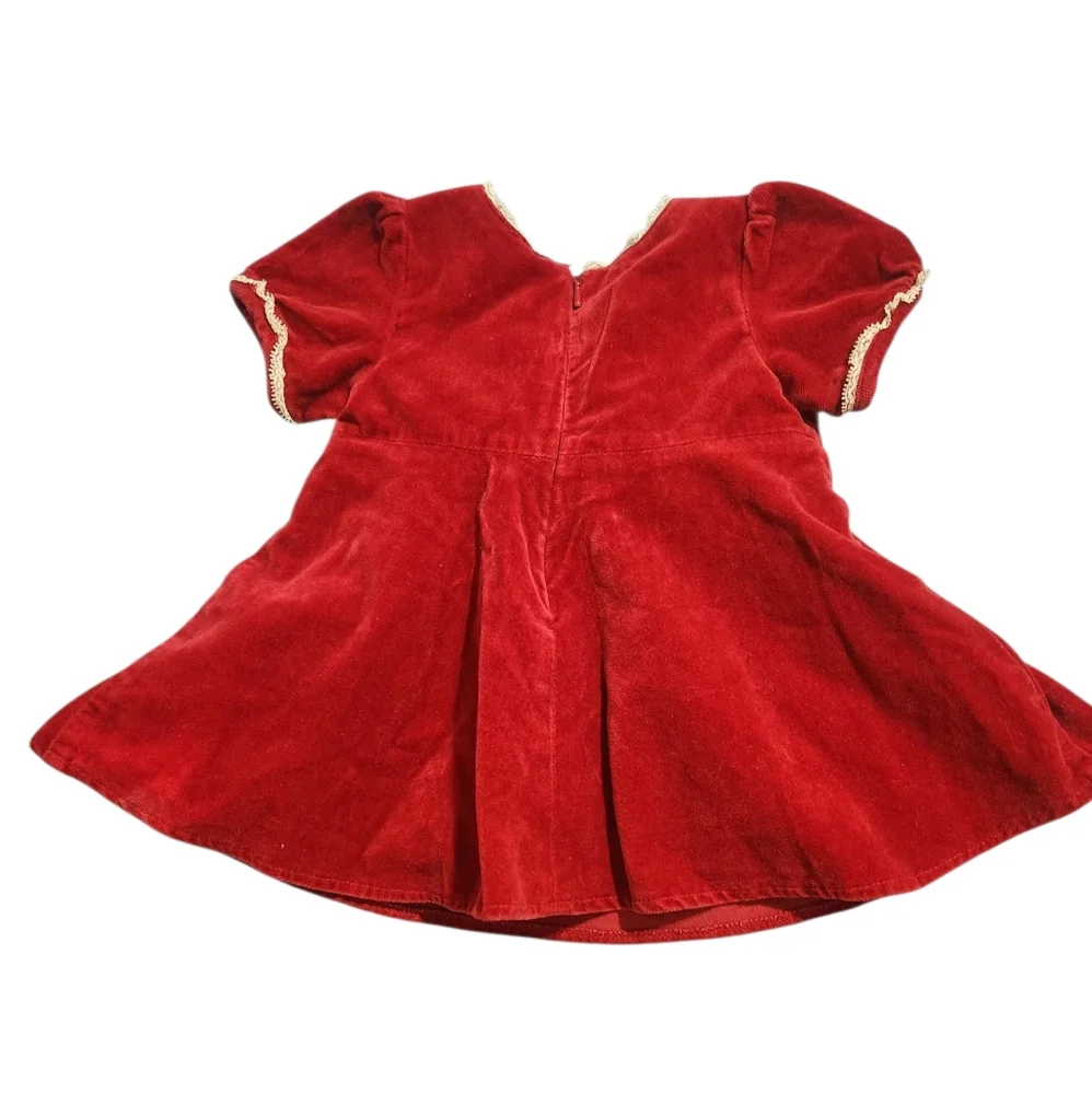 The Children's Place Red Velvet Dress with White Trim Bow